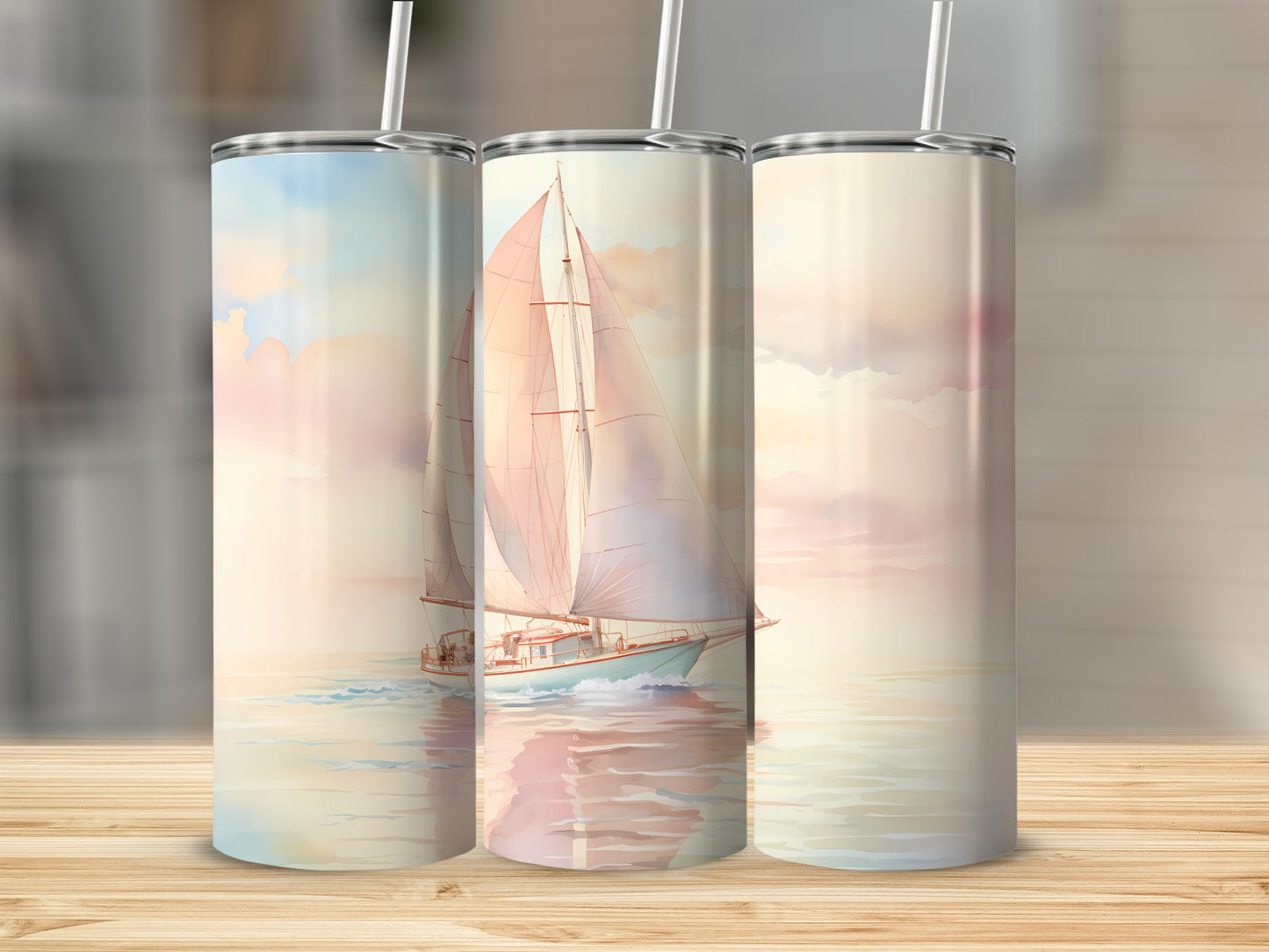 Sailing Ship Ocean Scene Pastel Sky Reflection Tumbler product type