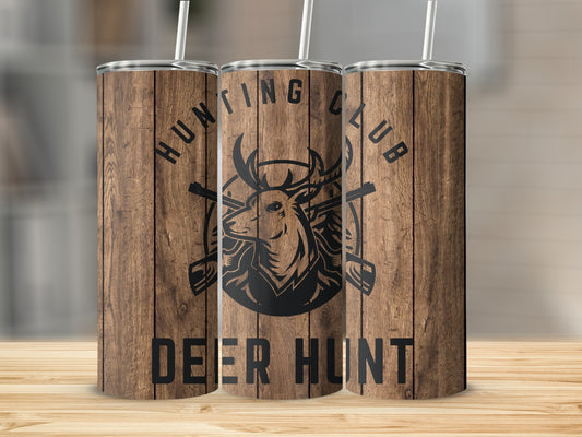 Deer Hunt Hunting Club Wood Grain Design Tumbler