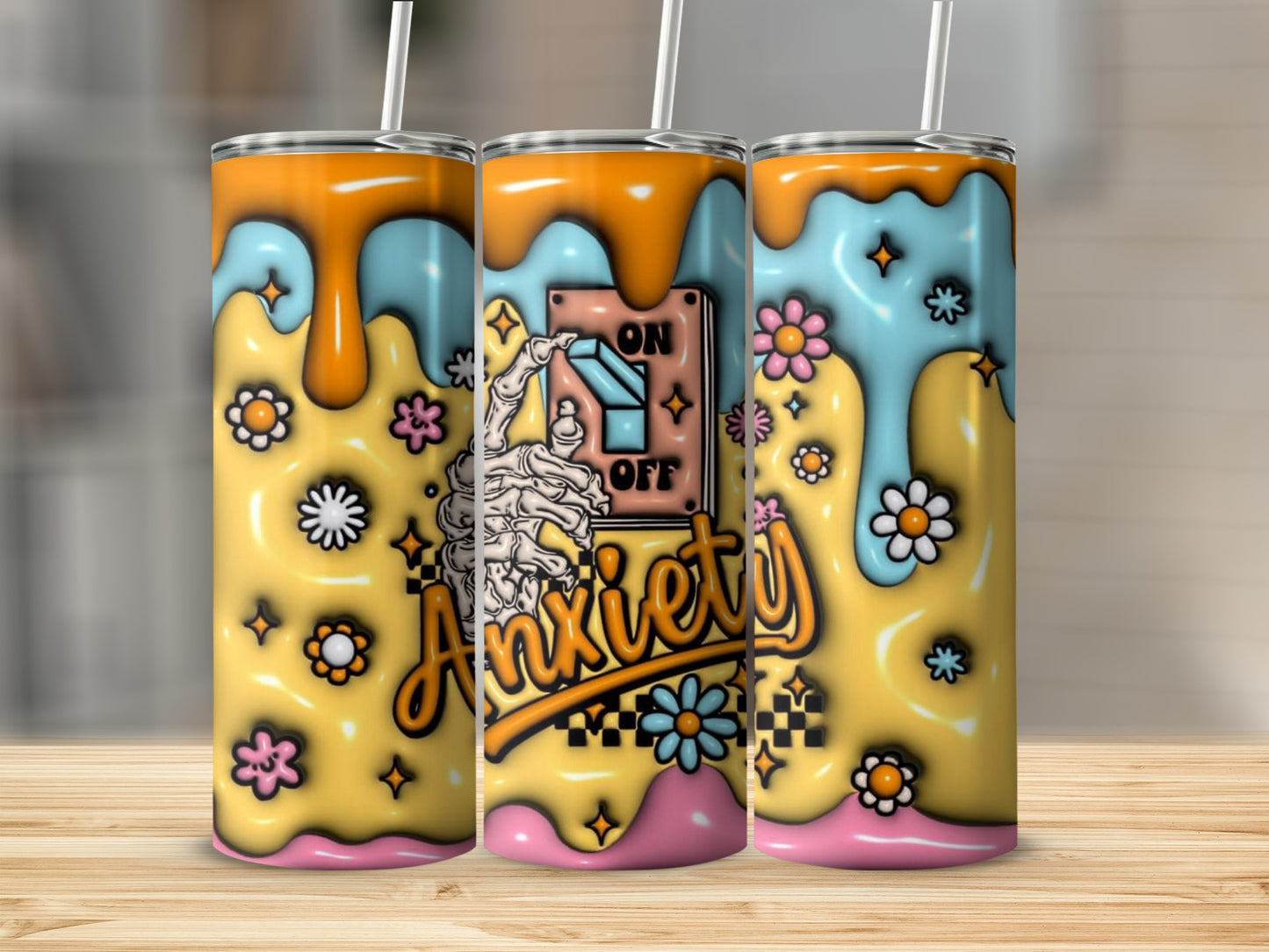 Colorful Anxiety Design Tumblers with On Off Switch
