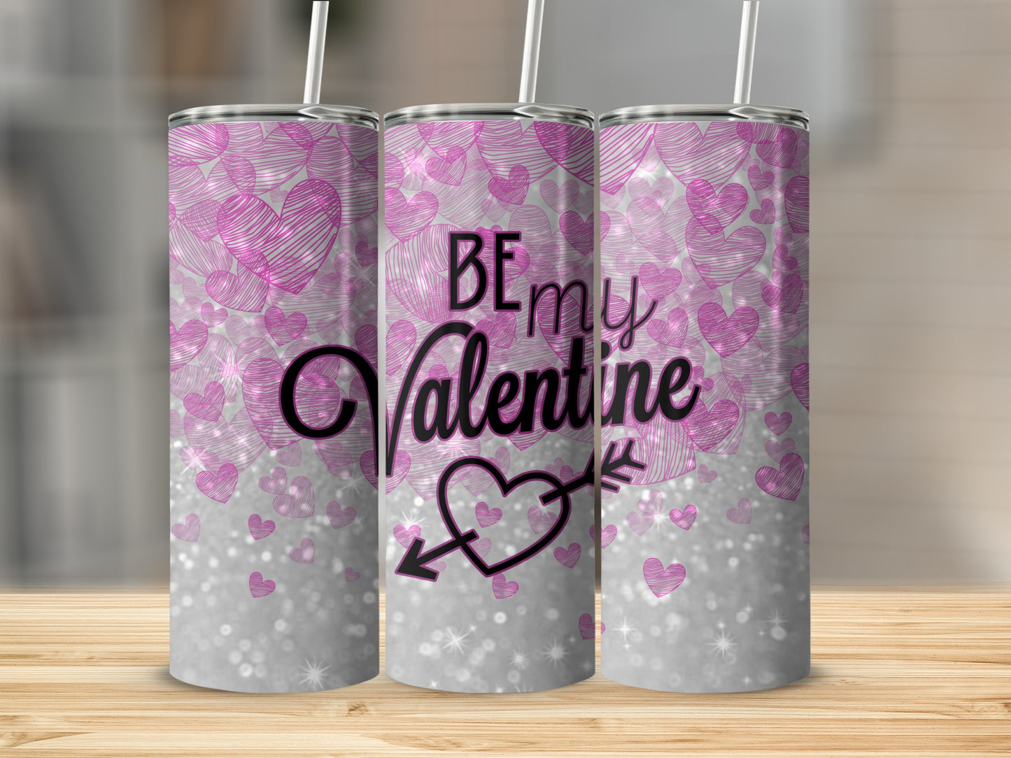 Be My Valentine Pink Hearts Glitter Arrow Tumbler product type