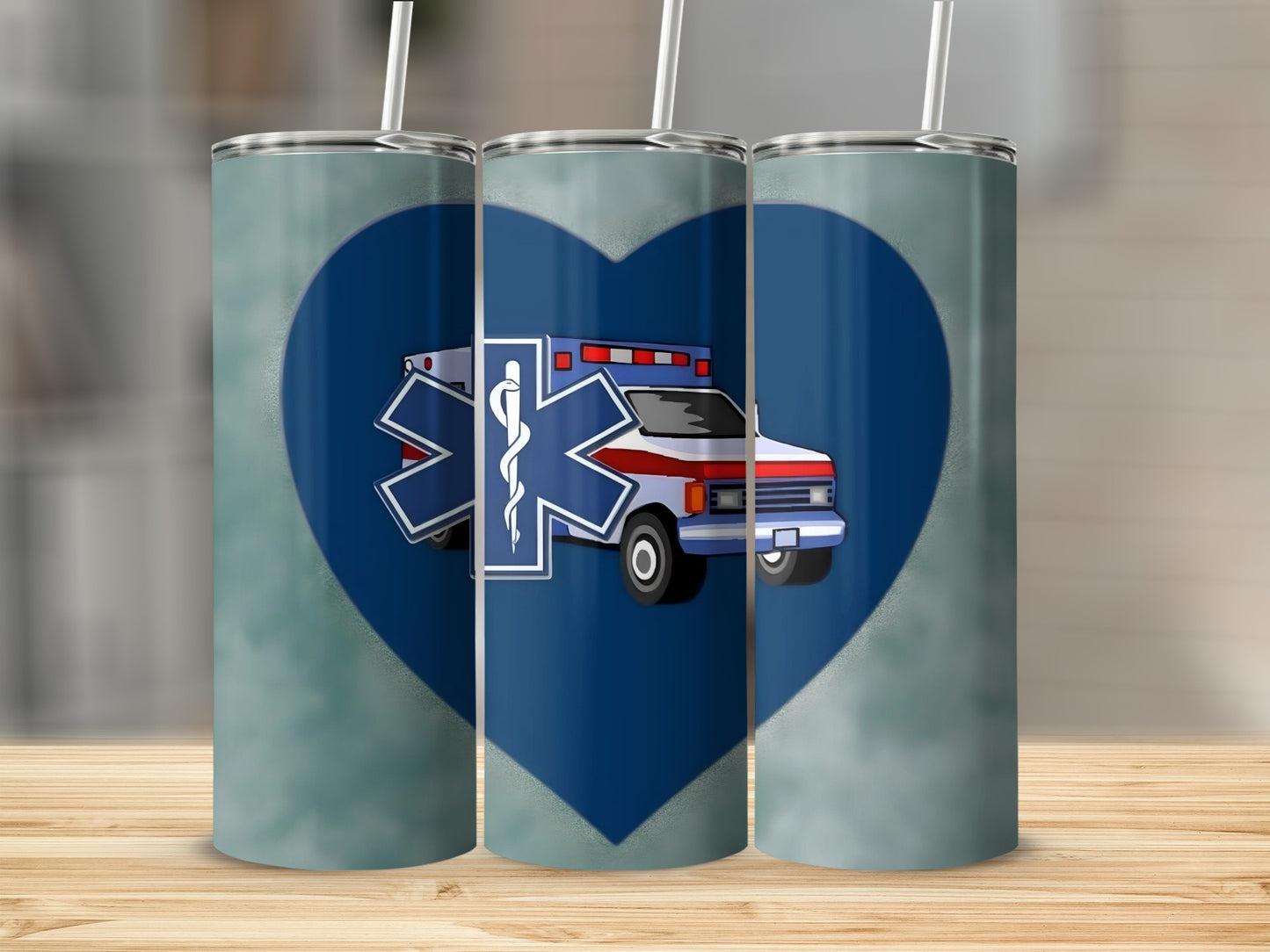 Ambulance Heart Design Tumbler Cup with Straw