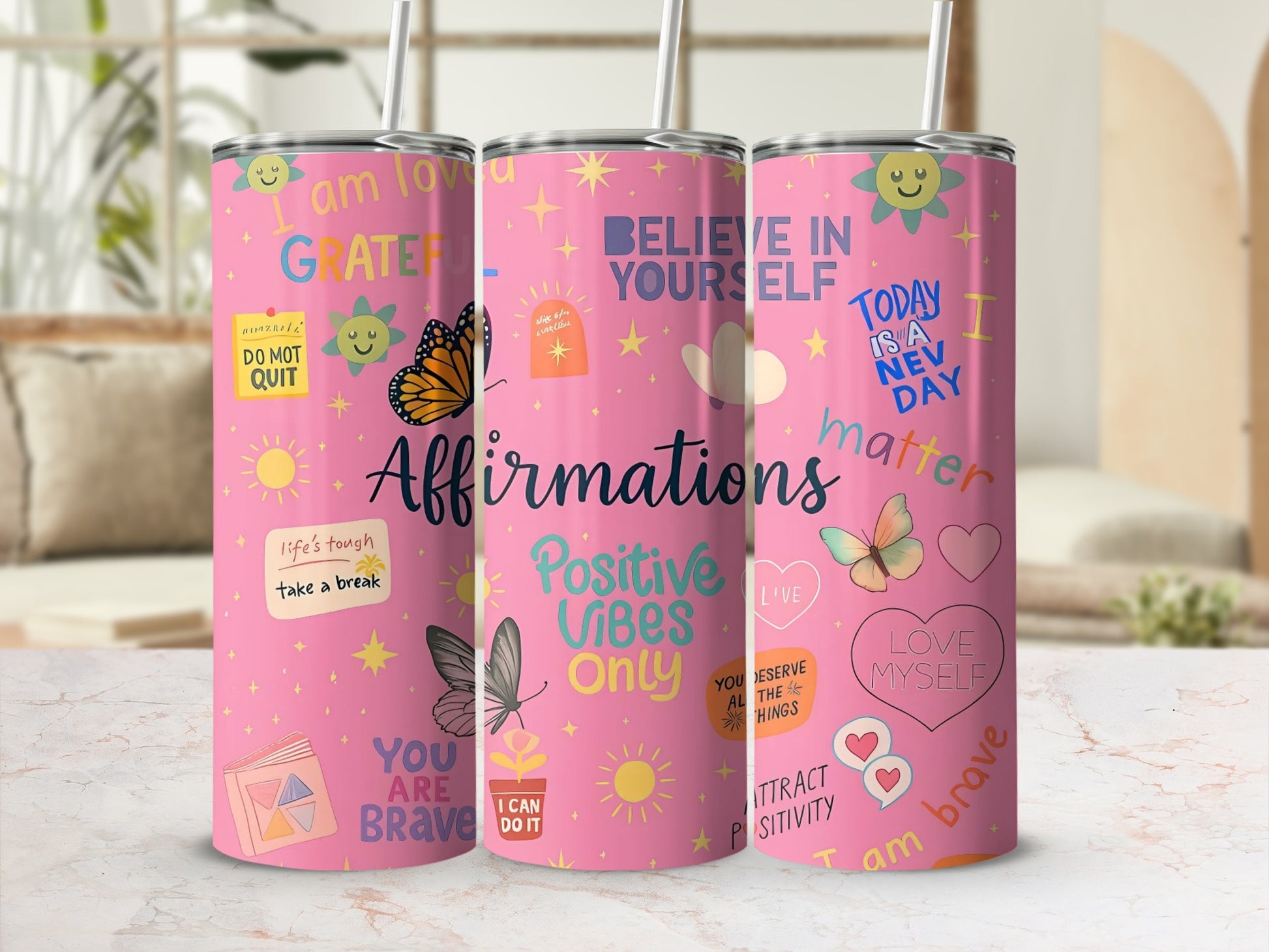 Inspirational Affirmation Quotes Pink Tumbler Cup