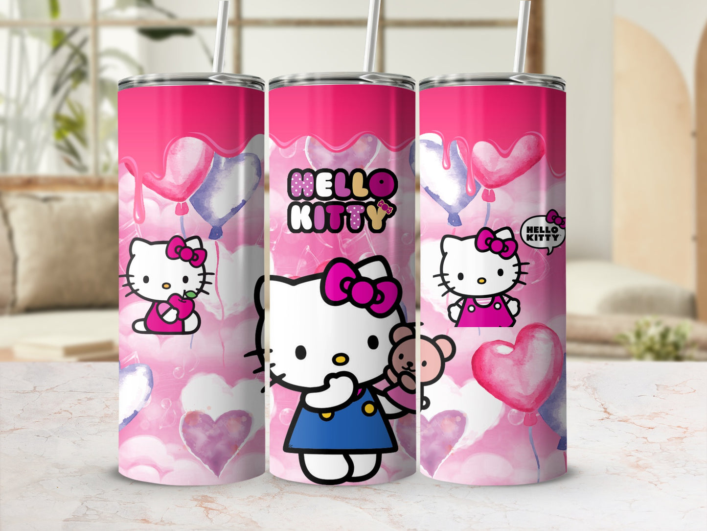 Cute Hello Kitty Heart Balloons Insulated Tumbler