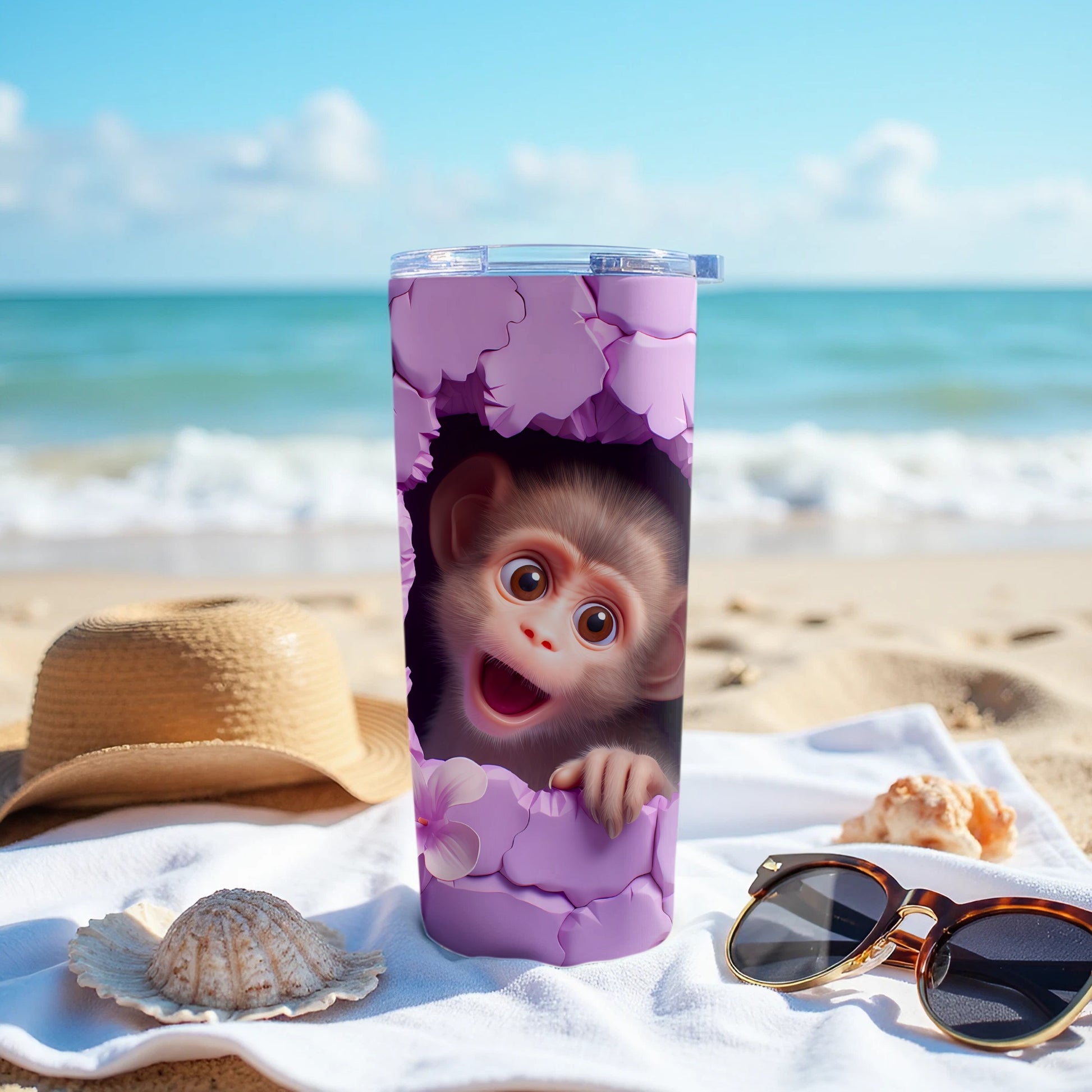 Adorable Monkey Face Purple Cracked Design Tumbler product type