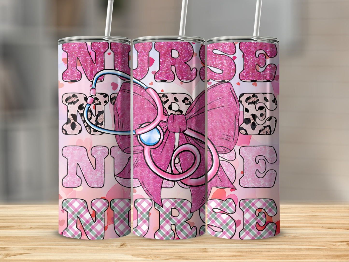 Nurse Themed Pink Leopard Print Tumbler Cup