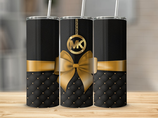 Elegant Gold Bow and Quilted Pattern Tumbler Design