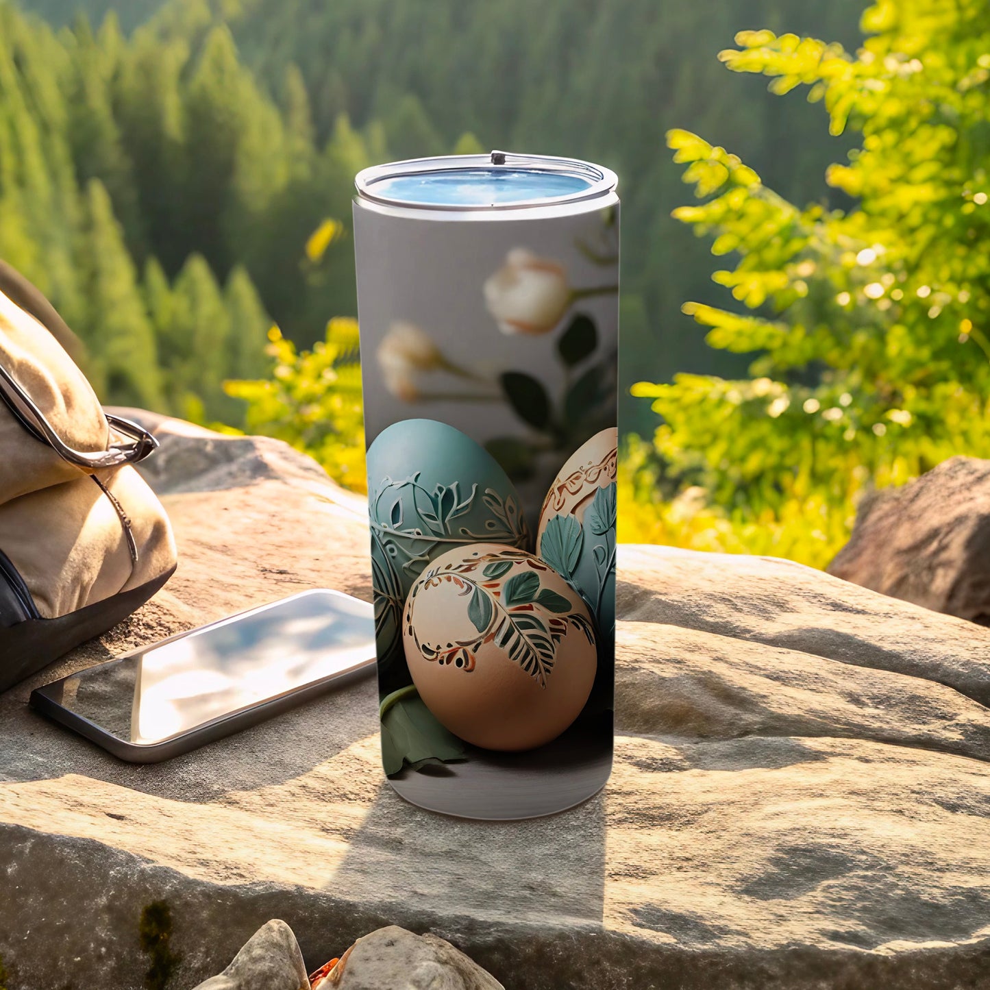 Light Blue Beige Egg Leaf Pattern Tumbler product type