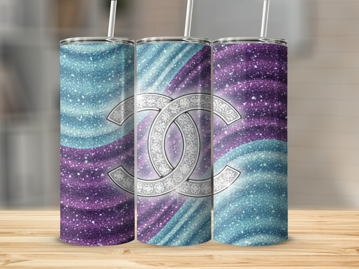 Sparkling Purple and Blue Tumbler with Crystal Logo Design