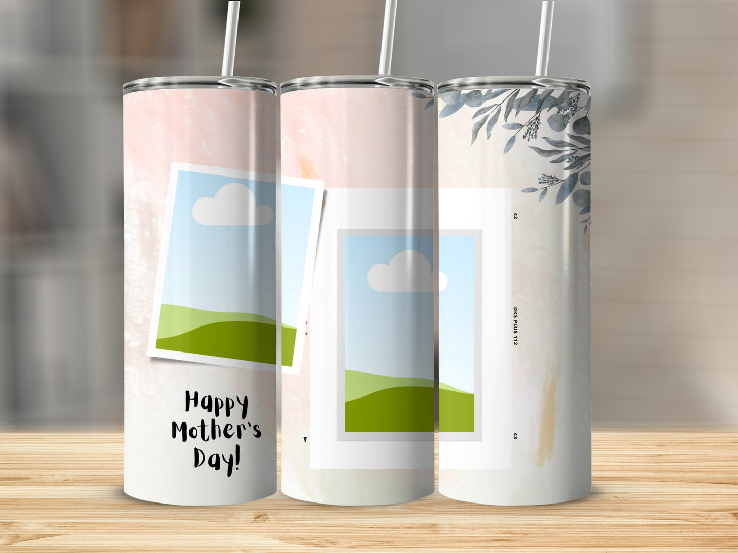 Tumblers with "Happy Mother's Day" text and photo placeholders.