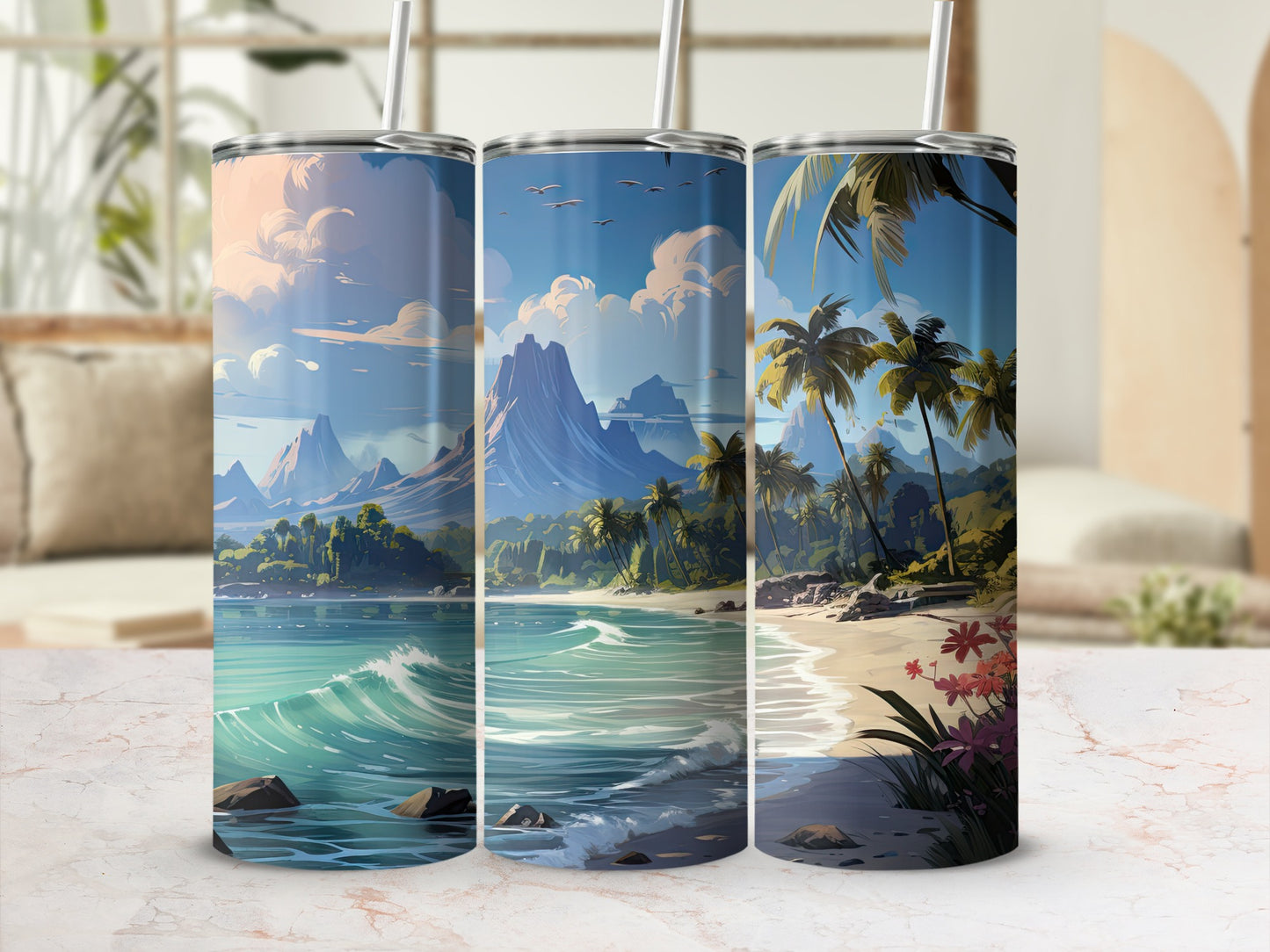 Scenic Tropical Beach Themed Insulated Tumbler Product