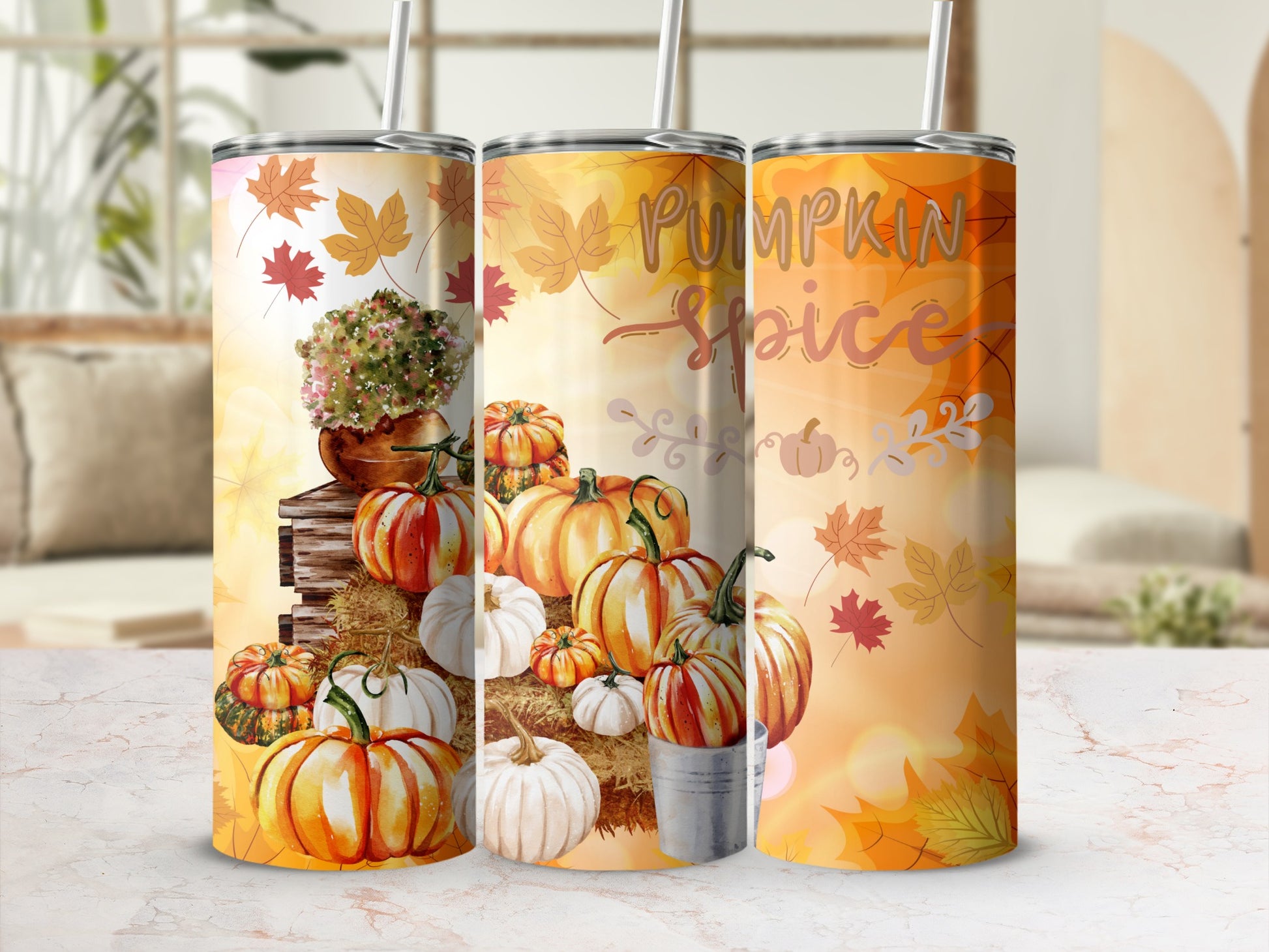 Autumn Pumpkin Spice Theme Insulated Tumbler Cups