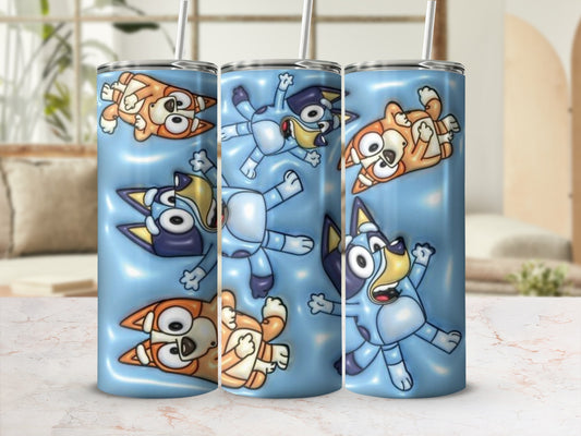 Cute Cartoon Dog Character Blue Stainless Steel Tumbler