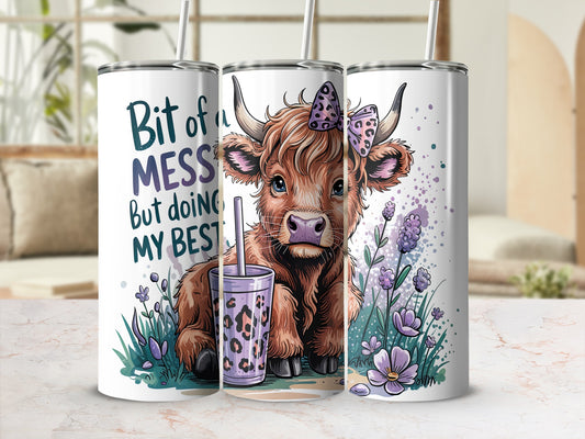 Highland Cow Bit of a MESS But doing MY BEST product type

Highland Cow
Cute Cow
Calf Design
Farm Animal
Cow Lover
Purple Bow
Leopard Print
Humorous Quote
Motivational Quote
Bit of a MESS
Doing My Best
Tumbler Wrap
Drinkware
Beverage Container
Gift Idea
Animal Art
Graphic Print
Cartoon Cow
Purple Flowers
Whimsical Decor