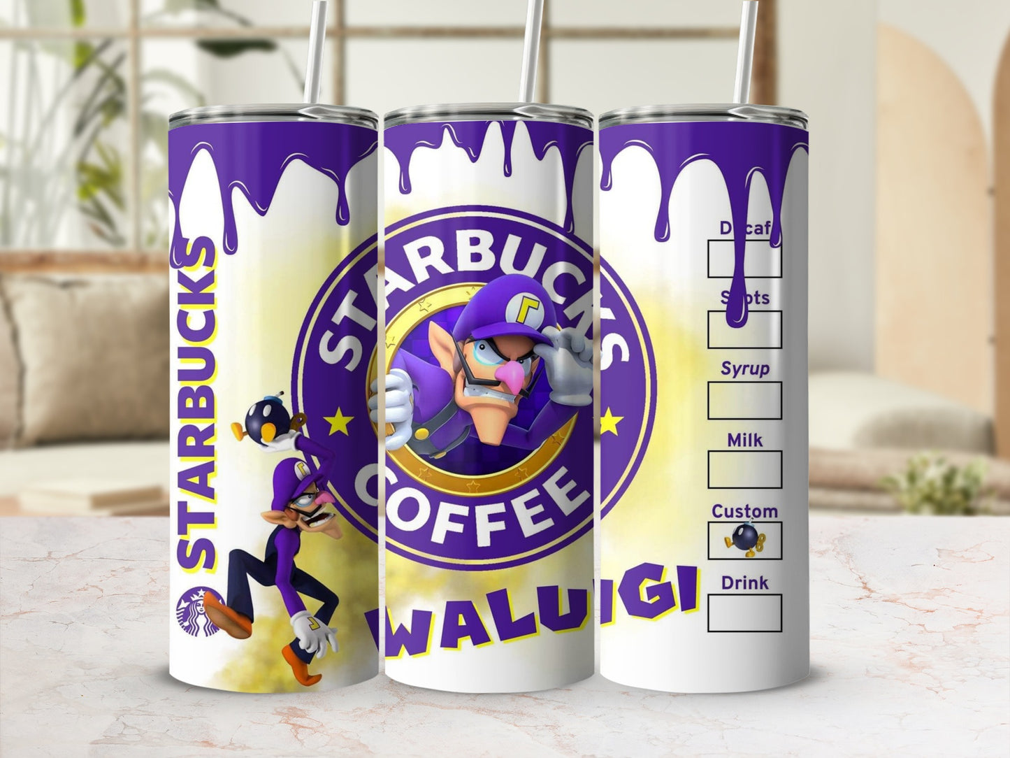 Unique Starbucks Waluigi Customizable Tumbler Design
