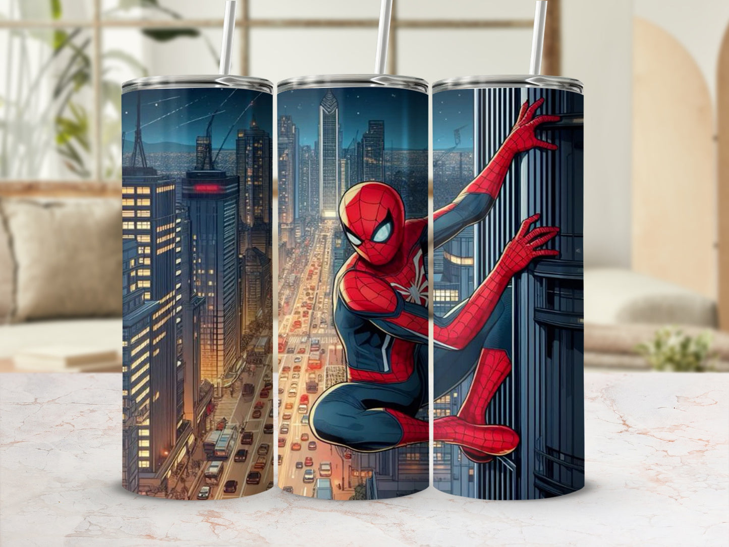 Cityscape Spider Man Design Insulated Tumbler Flask