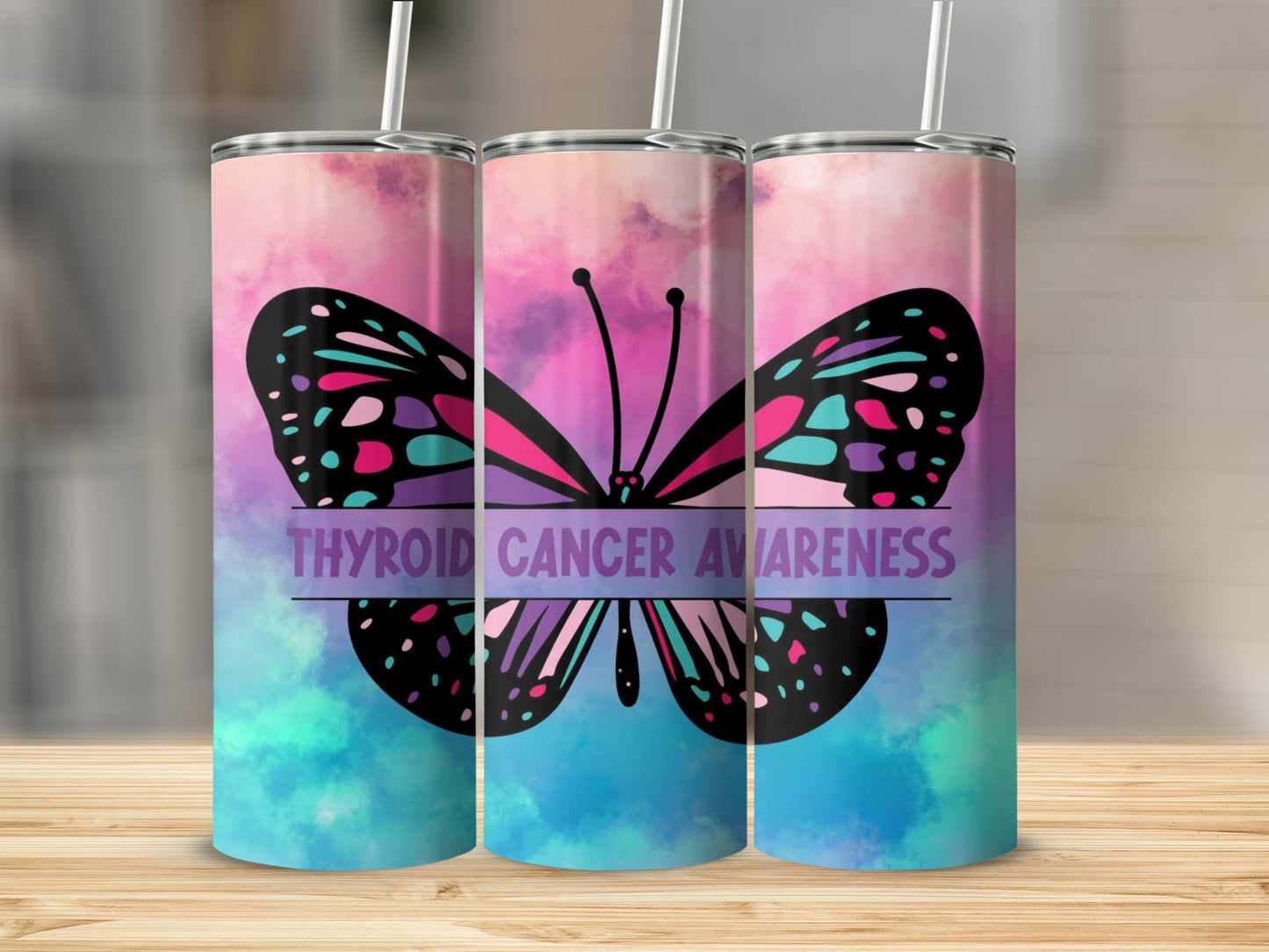 Thyroid Cancer Awareness Butterfly Design Tumbler