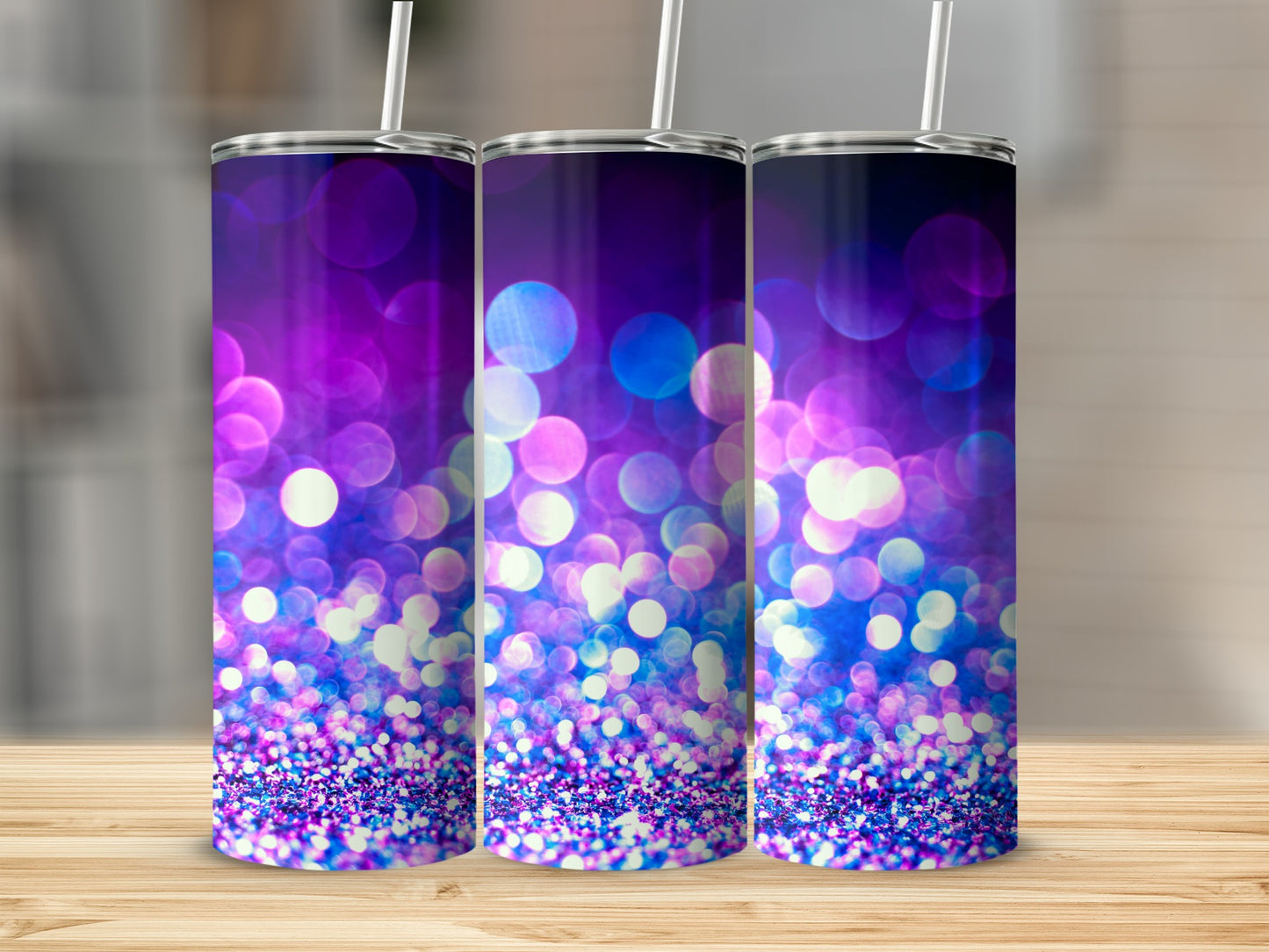 Sparkling Purple and Blue Bokeh Design Tumbler