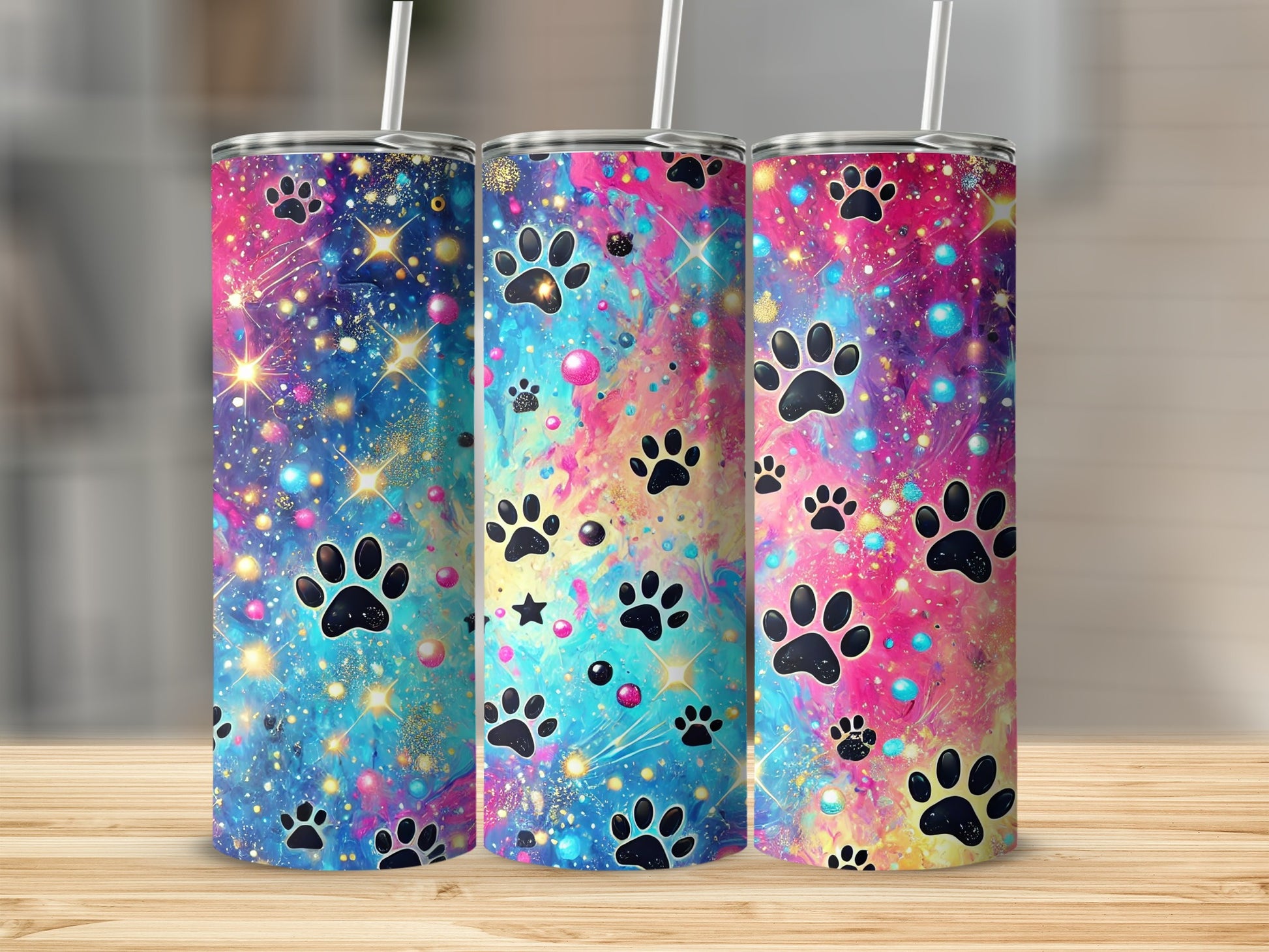 Vibrant Colorful Paw Print Galaxy Space Design product type