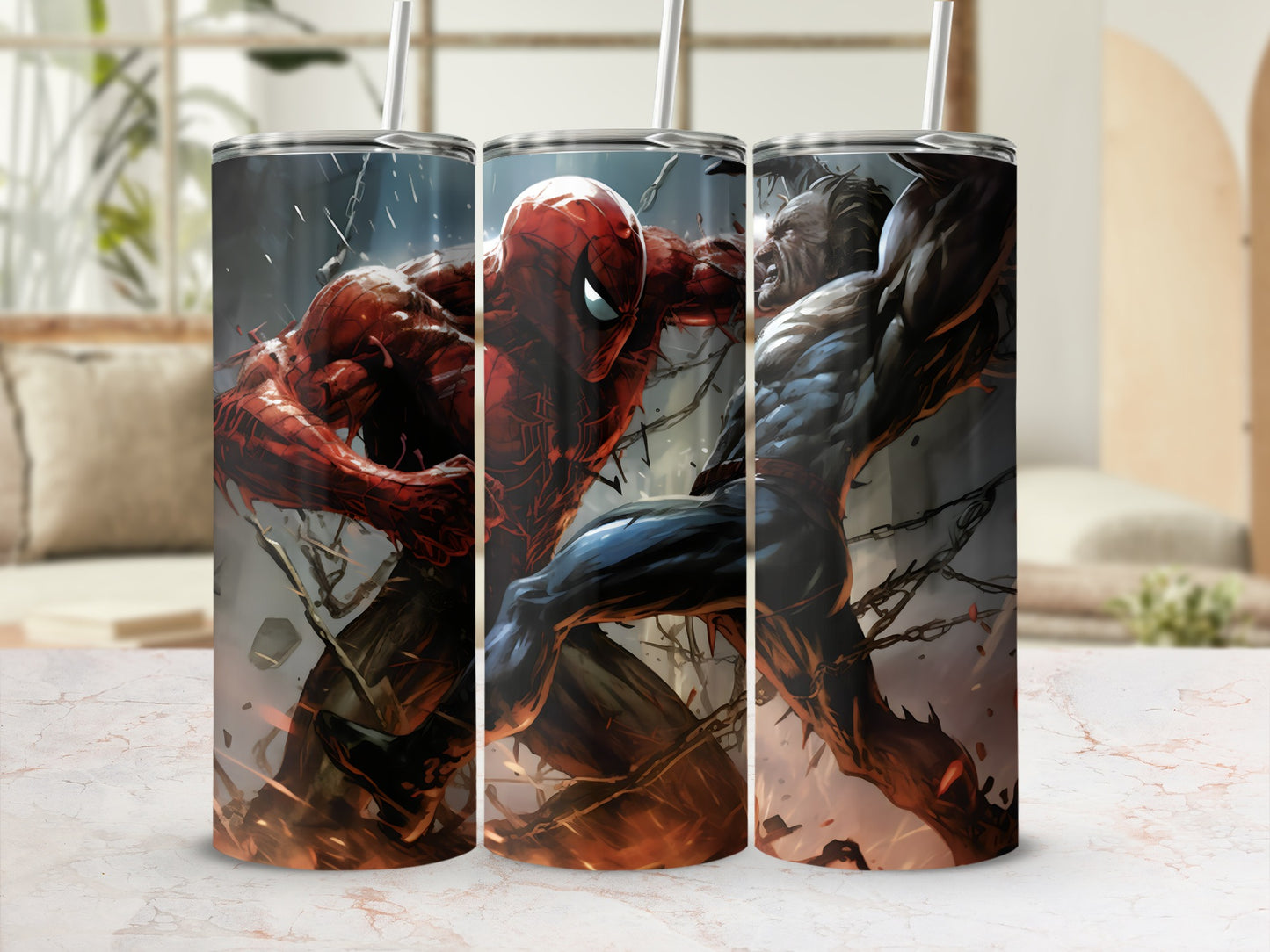 Spider-Man Battling Venom Art Design Tumbler Cup