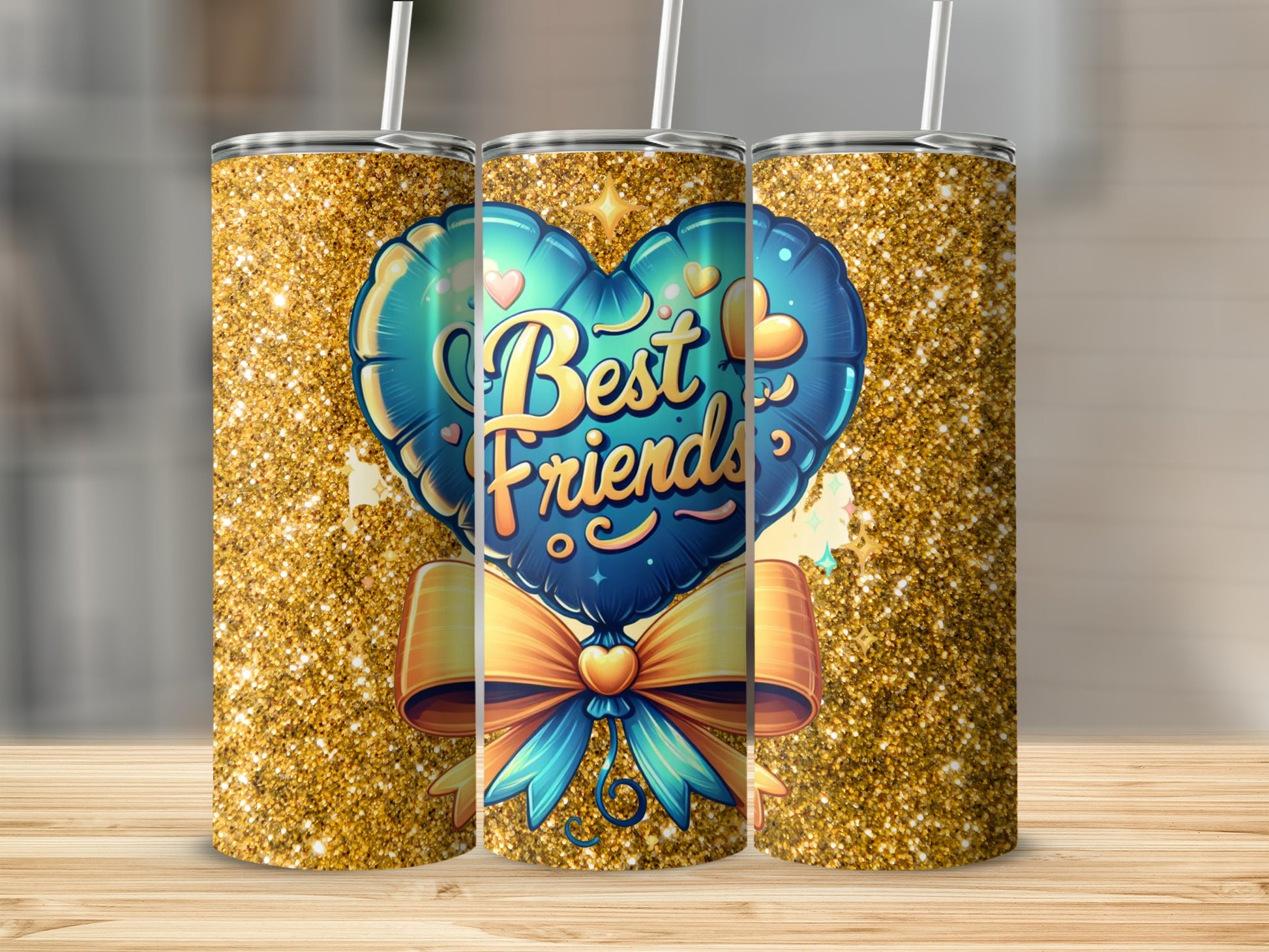 Best Friends Blue Heart Balloon Design Tumbler
