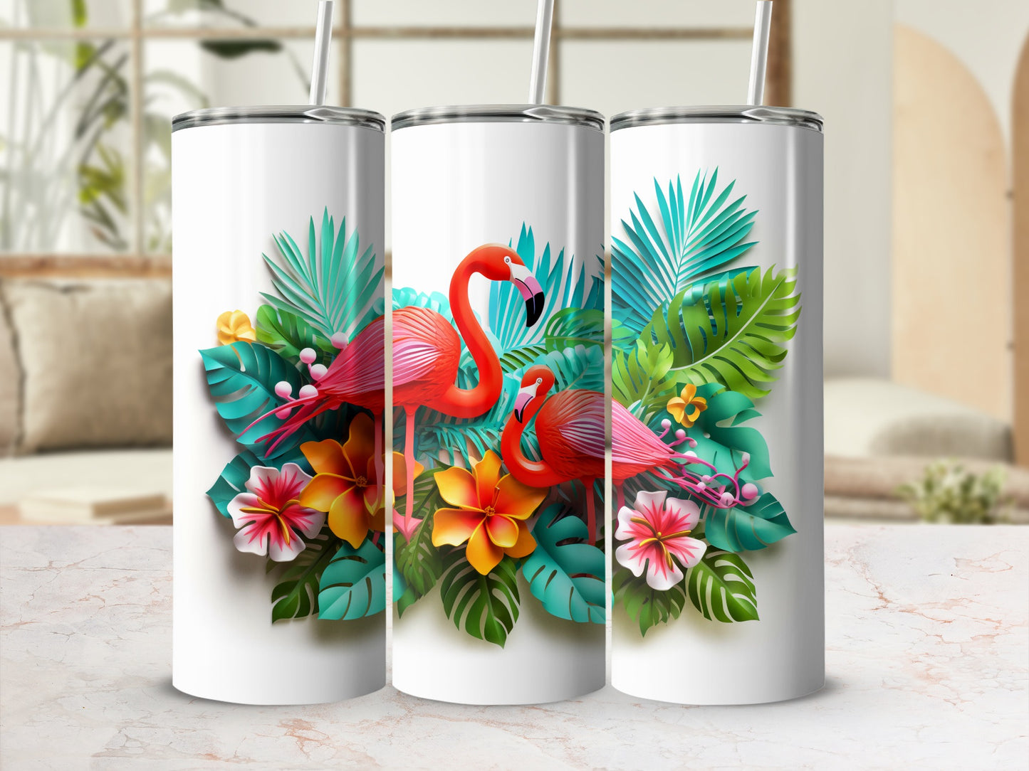 Tropical Floral Flamingo Insulated Tumbler Product