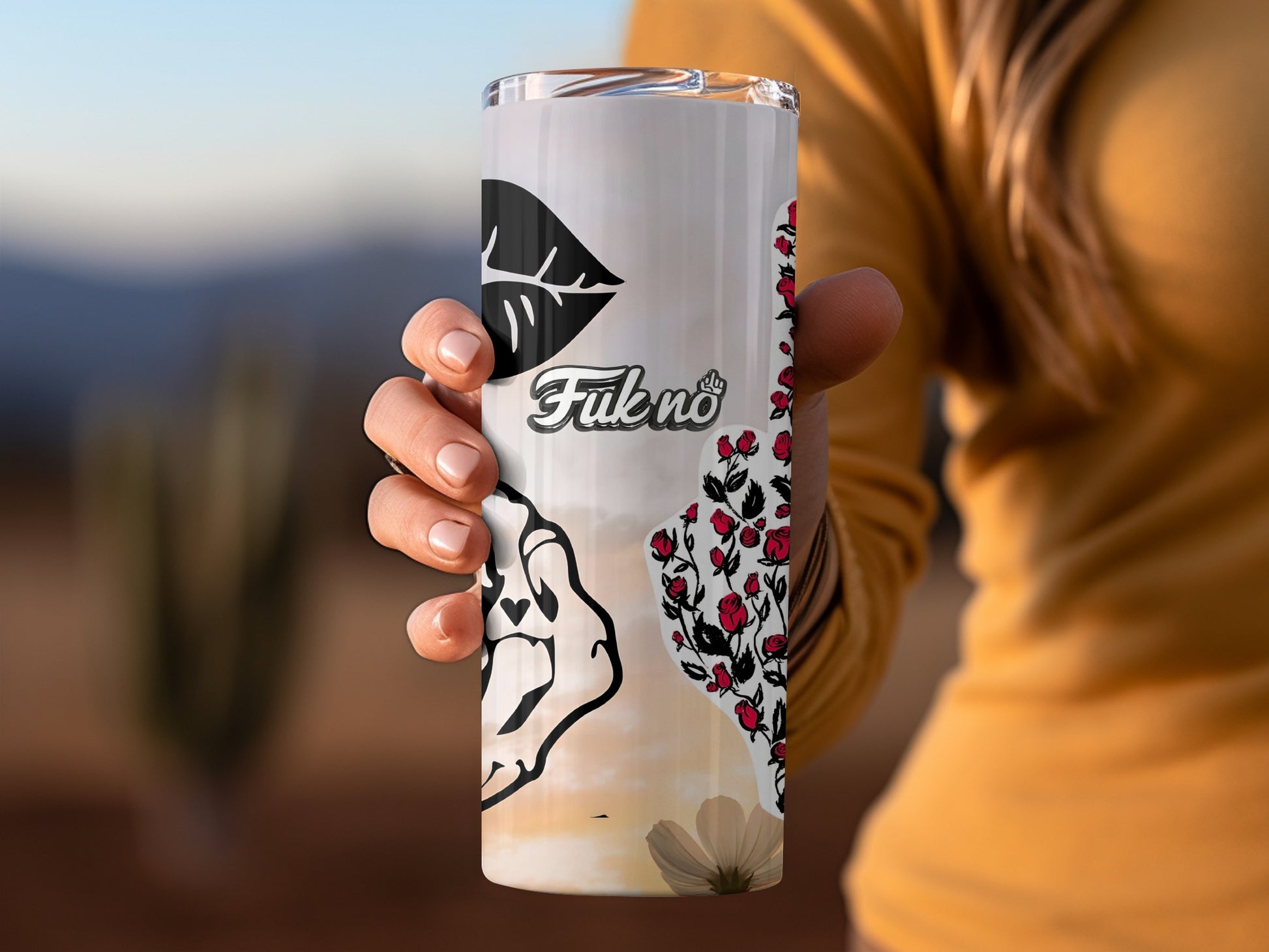 Floral Skull and Lip Print Travel Tumbler