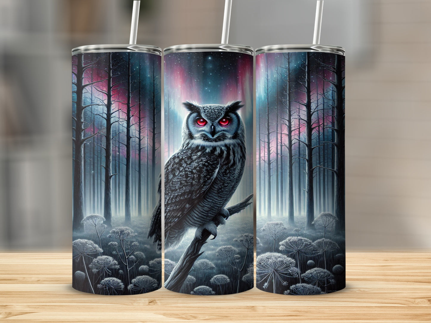 Enchanted Forest Owl with Glowing Eyes Tumbler