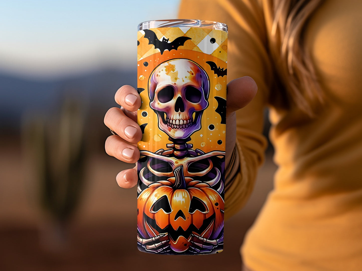 Halloween Skull and Pumpkin Design Tumbler