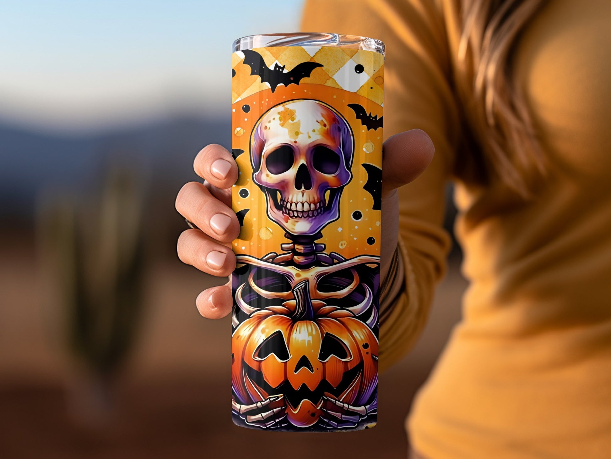 Halloween Skull and Pumpkin Design Tumbler