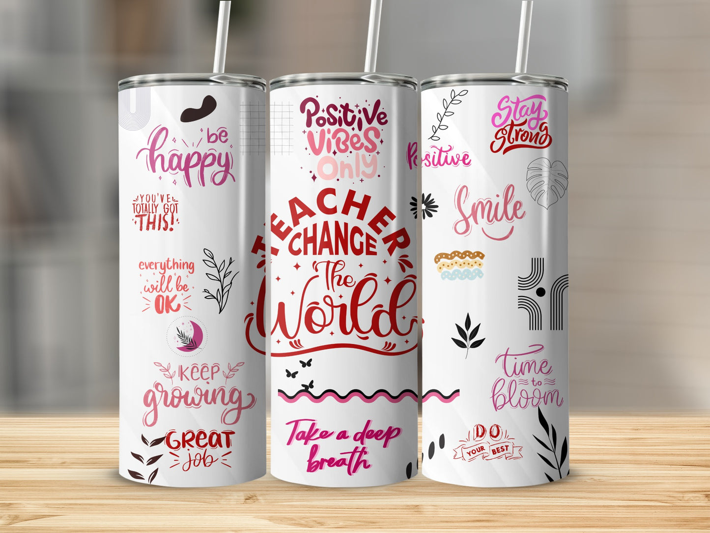 Motivational Quotes and Positive Vibes Tumbler Set