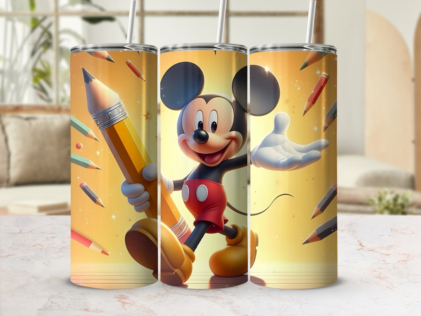Cheerful Mouse Cartoon Holding Pencil Design Tumbler