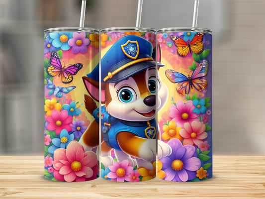 Colorful Cartoon Dog and Butterflies Tumbler Drinkware