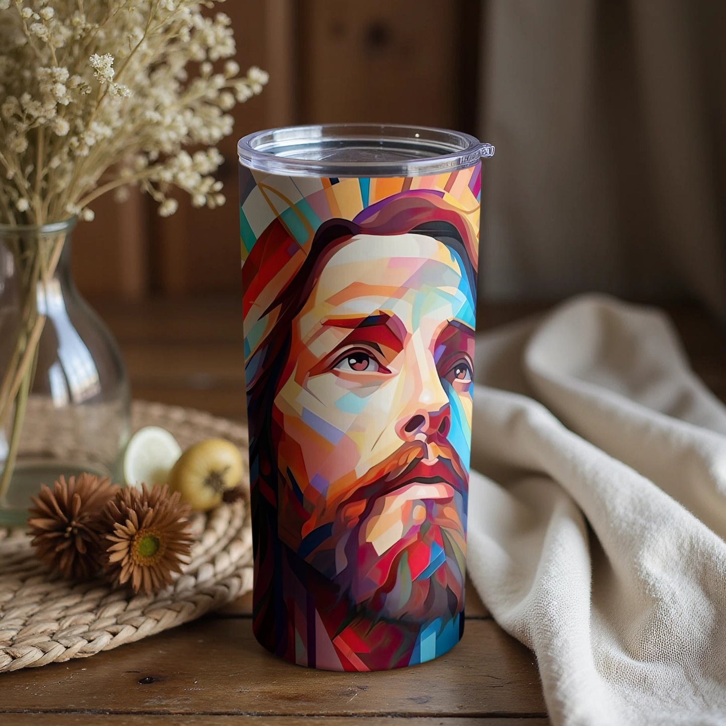 Vibrant Artistic Jesus Design Insulated Drinkware Product