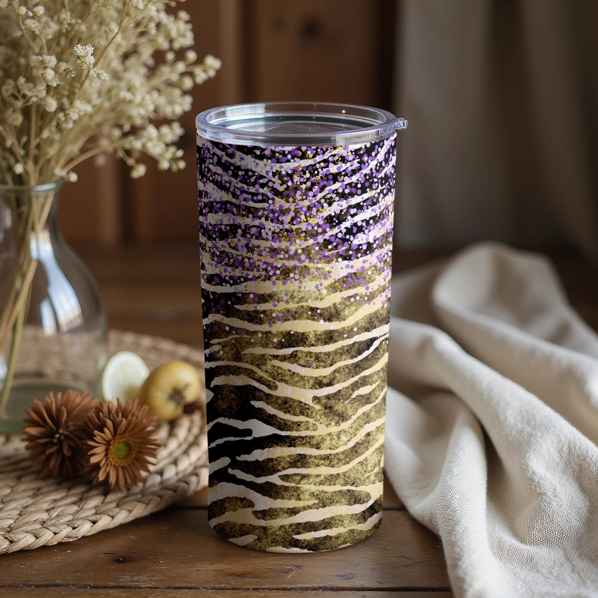Abstract Purple and Gold Pattern Insulated Tumbler