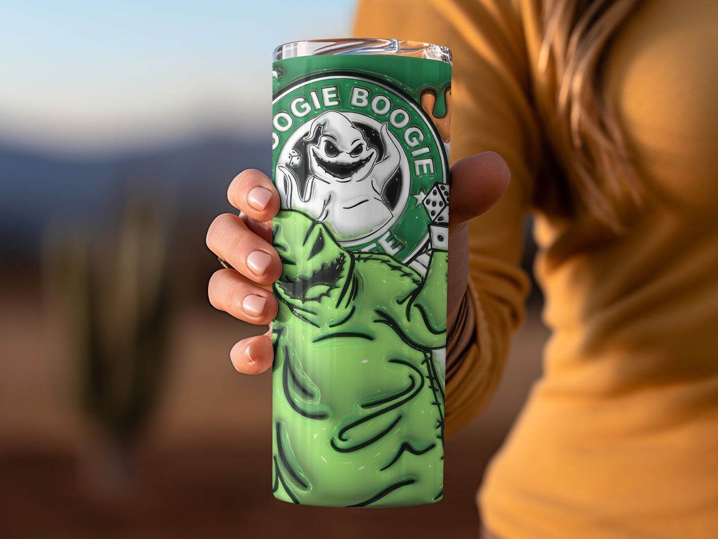 Oogie Boogie Green Tumbler with Dice and Bugs Design