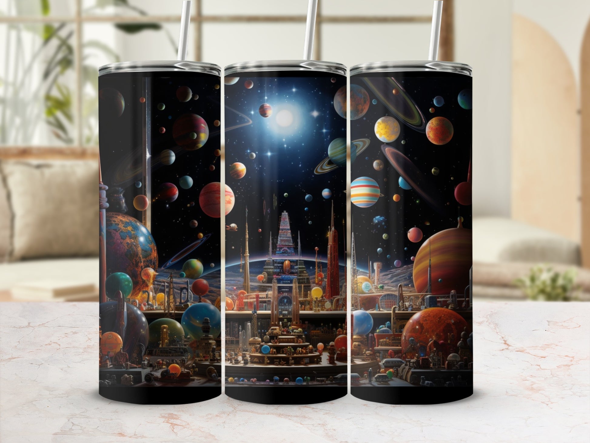 Vibrant Solar System Artwork Travel Tumbler
