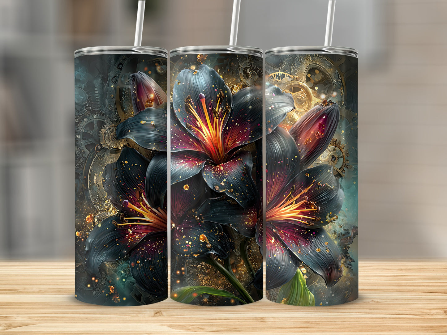 Stunning Dark Floral Design Insulated Tumbler Product
