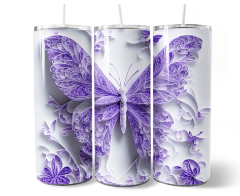 Lavendar and White Butterfly tumbler