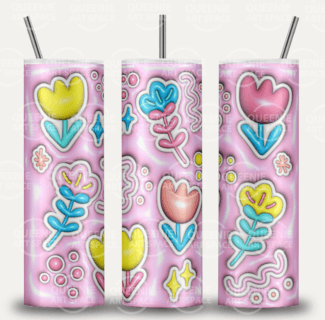Pink 3D Puff with flowers Tumbler