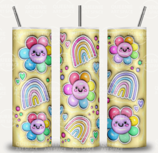 Yellow 3D Puff with flowers Tumbler