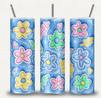 Light Blue 3D Puff with flowers Tumbler