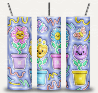 Light Purple 3D Puff with flowers Tumbler