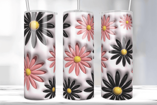3D Inflated Daisy Brown and Pink Flower tumbler