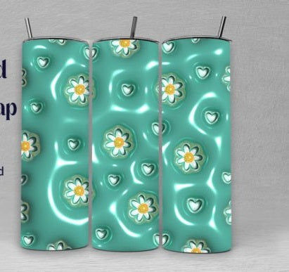 3D looking Green and White Daisy Tumbler