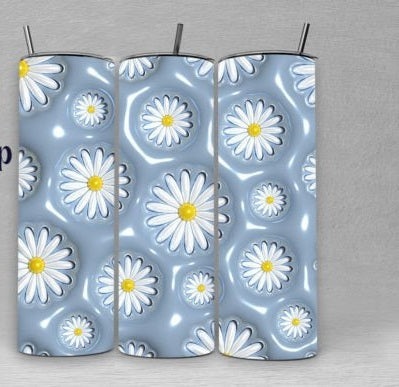3D Light Blue and White Daisy tumbler