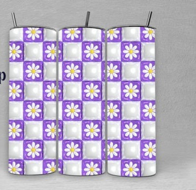 Purple and White Daisy Checked tumbler