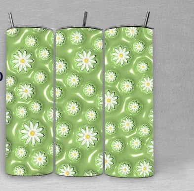 3D Puff green and white daisy tumbler