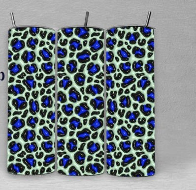 Green, Blue and Black Leopard Tumbler 3D Inflated looking