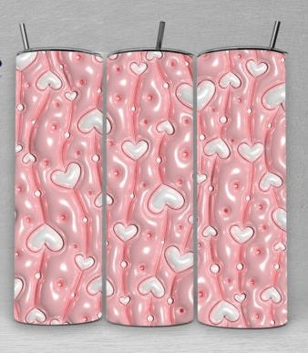 3D Inflated looking puffy pink hearts tumbler