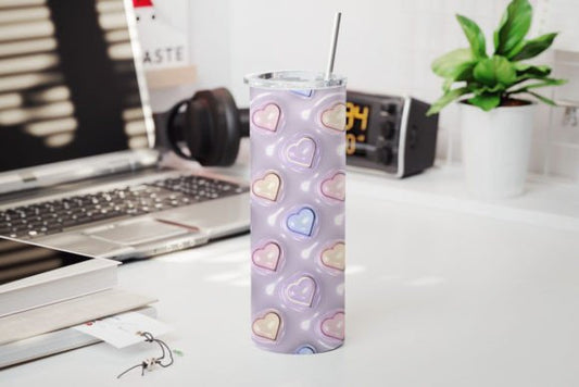 3D purple pink and blue heart tumbler valentine